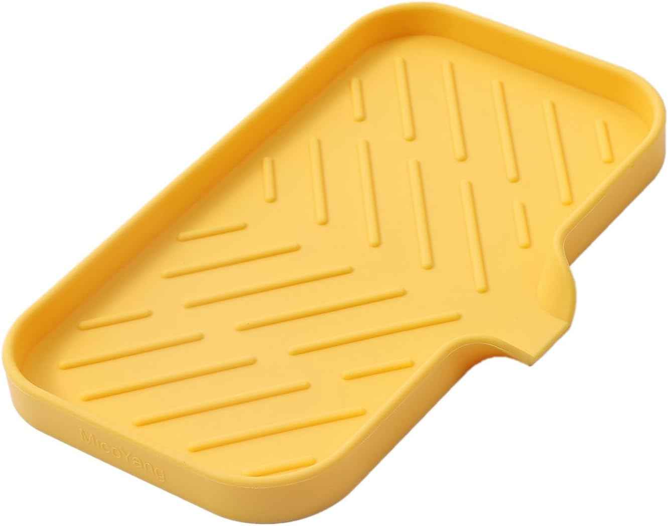 Silicone Bathroom Soap Dishes with Drain Spout-Bathroom and Kitchen Sink Organizer,Sponge Holder,Dish Soap Tray,Perfect for Dispenser,Scrubber,Bottle,Cup on Sink or Counter-Black 4.9"×3.2"