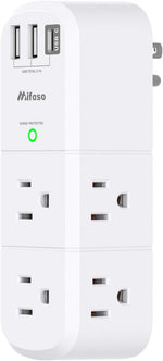 mifaso 3 sided swivel rotating plug surge protector with 6 ac multi plug wall outlets and 3 usb ports