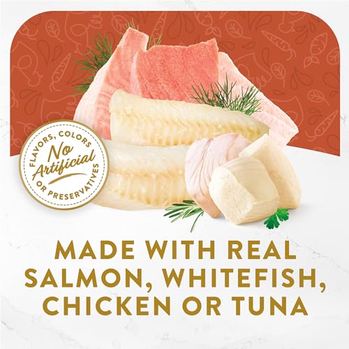 purina fancy feast adult cat food toppers 12-pack with real salmon and whitefish creamy broth