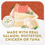 purina fancy feast adult cat food toppers 12-pack with real salmon and whitefish creamy broth
