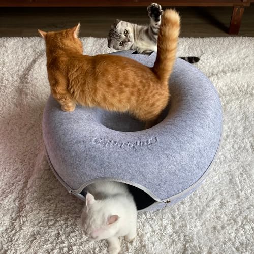Light Gray Large Cattasaurus Peekaboo Cat Cave Donut for Multiple & Large Cats up to 30-45 lbs