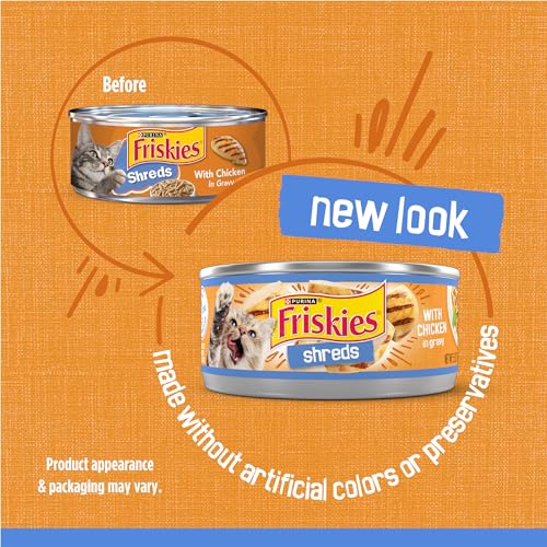 Purina Friskies Shreds with Chicken in Wet Cat Food Gravy - 5.5 oz Cans, Pack of 24