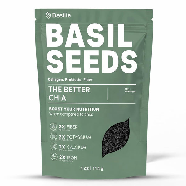 Basilia Basil Seeds for Eating | The Original Loaded Water | 2x More Fiber than Chia | Nutrition-Packed Edible Basil Seeds Superfood for Breakfast, Smoothies & Drinks | Keto Friendly & Gluten Free | 1lb Bag