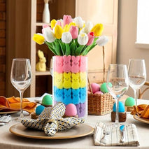 Easter Decorations Easter Decor 15pcs Artificial Tulips with 48pcs Bunnies Vase Filler Spring Decor Home Indoor Decoration Centerpieces for Tables