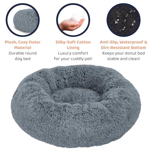 Petloox Donut Dog Bed - Dark Grey, Medium - Ultra-Plush Support for Anxiety Relief and Comfort