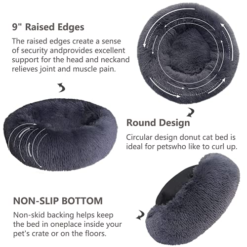 Small Calming Round Dog Bed for Small Dogs Machine Washable Fluffy Luxury Anti-Slip Waterproof Mute Base