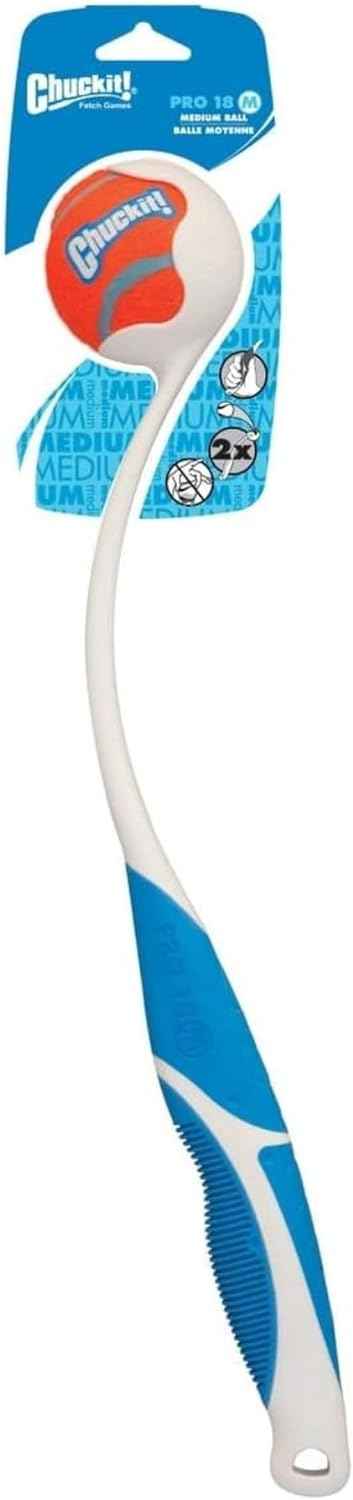 Chuckit! Dog Ball Launcher 12M Sport with 12" Handle Length for Medium (2.5" Dog Balls), Plastic Pet Fetch Ball Thrower, For Dogs 20-60 Pounds, Made in USA, Blue
