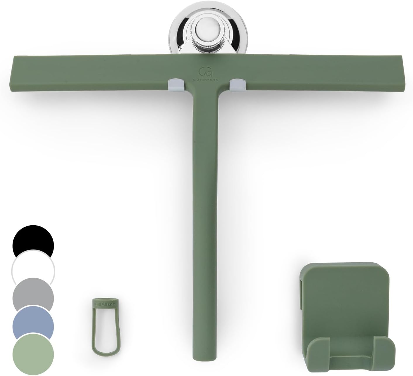 GÜTEWERK Shower Squeegee for Glass Doors, Silicone Window Squeegee, Bathroom and Glass Cleaning - Black - 9 Inch