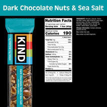KIND Dark Chocolate Nuts and Sea Salt 12-count snack bars, gluten free, low sugar, 6g protein