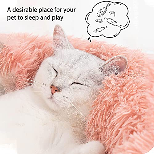 Pink cat bed for indoor cats, dog bed for small dogs, anti anxiety plush faux fur pet bed, 20/24 inches, medium size