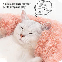Pink cat bed for indoor cats, dog bed for small dogs, anti anxiety plush faux fur pet bed, 20/24 inches, medium size