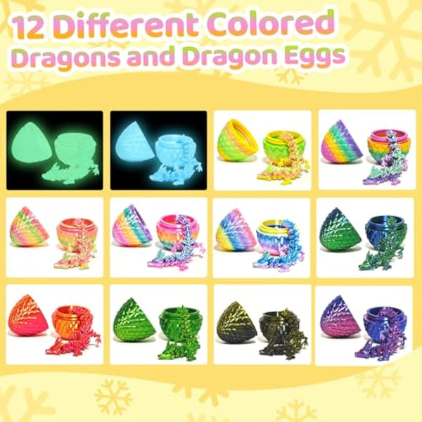 12PCS 3D Printed Easter Eggs with Dragons Inside, Easter Surprise Dragon Eggs, 3D Printed Animals, Easter Basket Stuffers,Fidget Toys Gifts