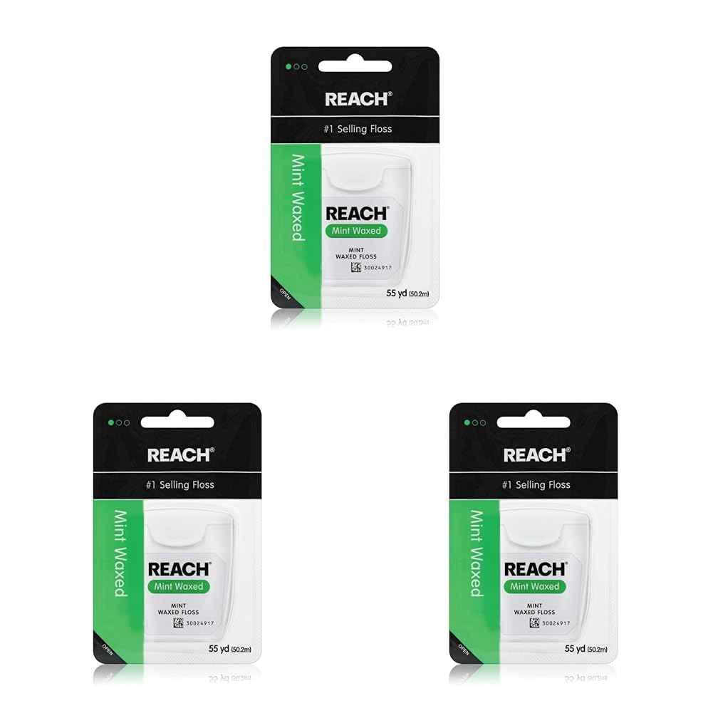 REACH Waxed Dental Floss, Mint, Plaque Remover for Teeth, Shred Resistant, Floss Slides Smoothly, Easy to Use, Waxed, Deep Cleaning Teeth, Oral Care, PFAS Free, for Adults & Kids, 1 Pack, 55 yd
