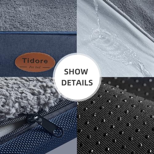 Orthopedic dog bed, medium size, durable egg crate foam, navy, washable cover, waterproof lining