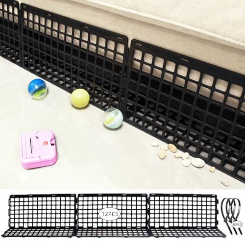 12 Pcs Under Couch Blocker for Bed Adjustable Furniture Plastic Under Bed Blocker with 30 Ties Black Couch Barriers for Dogs Pets Cats (Style 1)