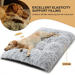 BFPETHOME grey plush dog crate bed for large dogs, fluffy cozy kennel pad with anti-slip bottom, washable pet mat