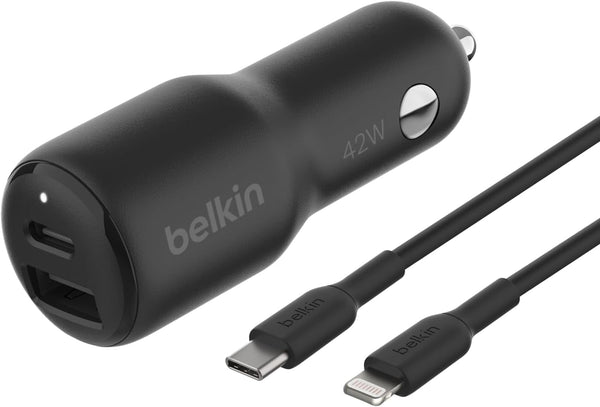 Belkin 42W Dual Port Fast Car Charger with USB-C and USB-A Ports