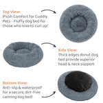 Petloox Donut Dog Bed - Dark Grey, Medium - Ultra-Plush Support for Anxiety Relief and Comfort