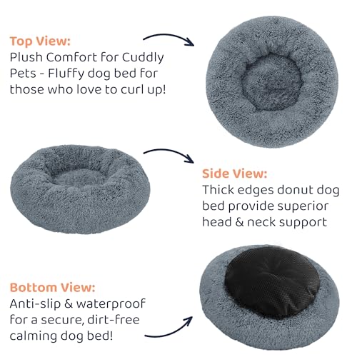 Petloox Donut Dog Bed - Dark Grey, Medium - Ultra-Plush Support for Anxiety Relief and Comfort