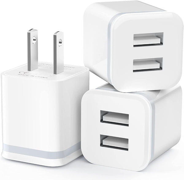 LUOATIP 3-Pack 2.1A 5V Dual Port Cube Power Adapter Plug Block for iPhone and Android Phones