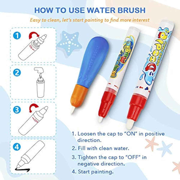 Water Doodle Mat for Kids Painting and Writing, Age 3-7, Magic Pens, Educational Toy Gift for Girls and Boys