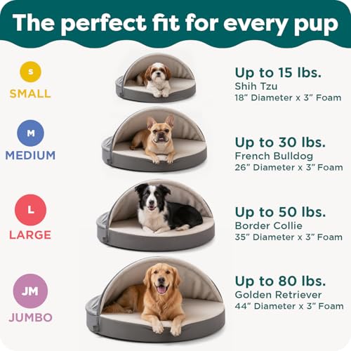 FurHaven 35"D x 3"H Round Orthopedic Dog Bed for Large Dogs with Egg Crate Base and Snuggery Hood, Gray