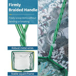 Pawfly green braided metal handle square aquarium net for fish tanks and small koi ponds