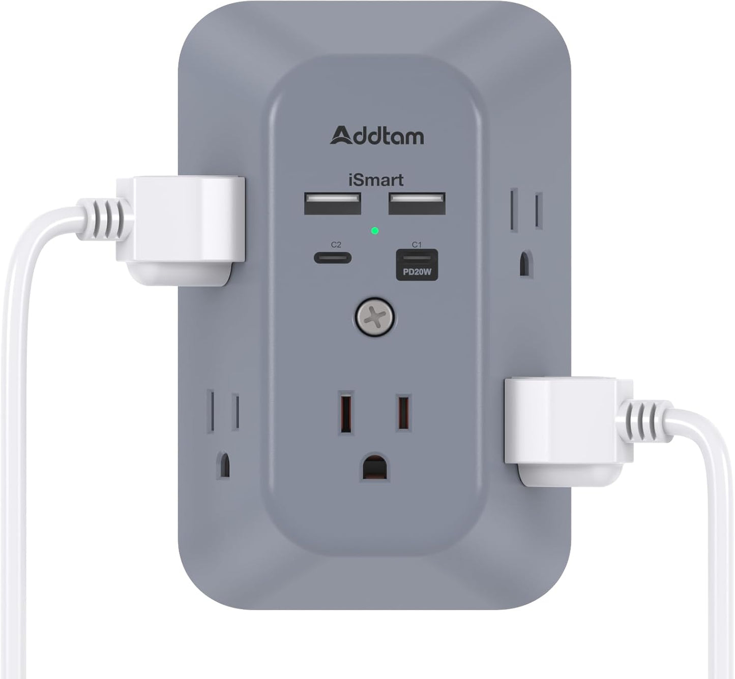 Addtam USB Wall Charger Surge Protector – 5 Outlet Extender with 4 USB Ports (1 USB-C) 1800J Power Strip Multi Plug Adapter for Home & Office