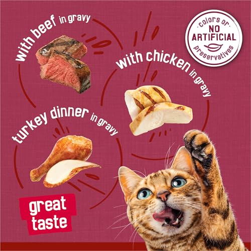 purina friskies gravy wet cat food variety pack, 24-count, 5.5 oz cans, real beef, chicken, or turkey