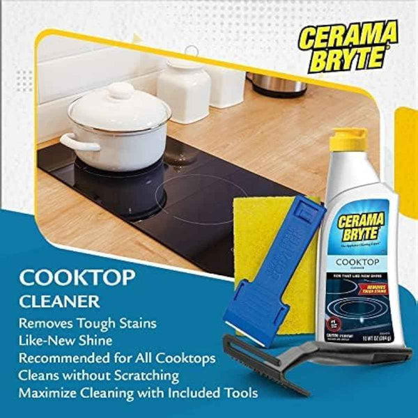 Cerama Bryte 10-ounce glass cooktop and stove top cleaner combo kit for gas, electric, and ceramic surfaces