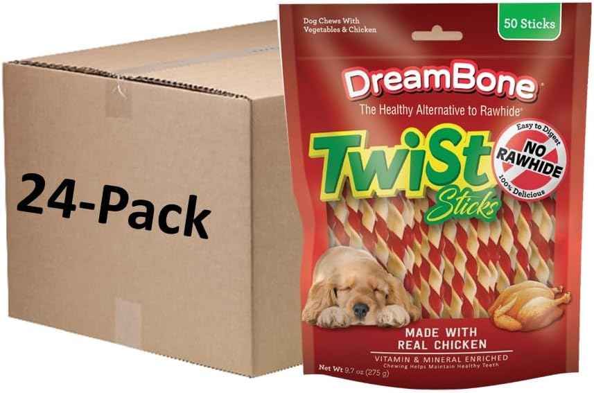 DreamBone Twist Sticks, Made With Real Chicken, Rawhide-Free Chews for Dogs, 50 Count