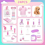 Meland Toy Doctor Kit for Girls, Pretend Play Toy Doctor Set with Dog , Carrying Bag, Stethoscope & Dress Up Costume Gift for Kids Toddlers Ages 3 4 5 6 Year Old for Role Play