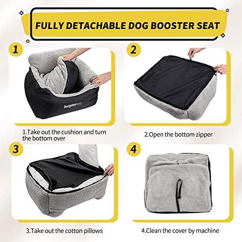 BurgeonNest dog car seat for small dogs, black, 25 lbs limit, detachable and washable, storage pockets and clip-on leash