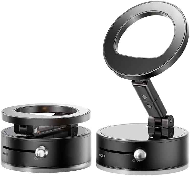 BISART Vacuum Magnetic Car Phone Holder – 360° Rotatable, Reinforced 96LBS Suction Cup Mount Compatible with MagSafe for iPhone & Android, Portable for Car, Gym & Mirror (A7-Black)