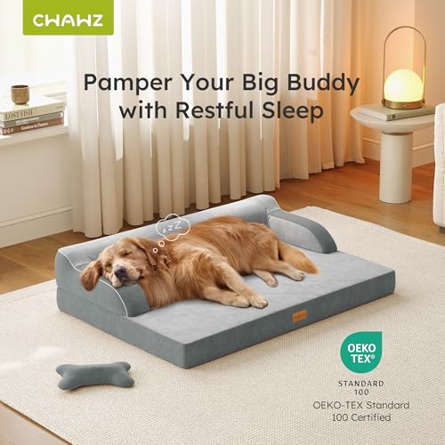 xl orthopedic dog bed, extra large dog bed, dual-sided pet cooling beds with memory foam, light grey