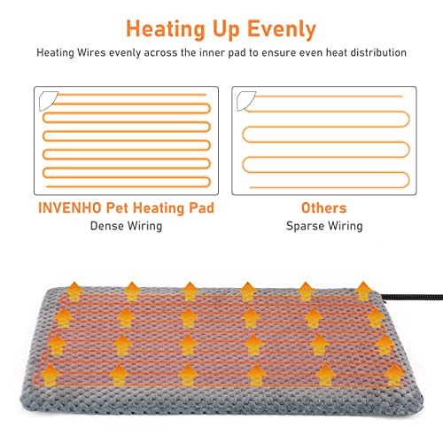 invenho heated cat bed, waterproof adjustable temperature dog cat heating pad with timer, 18" x 16"