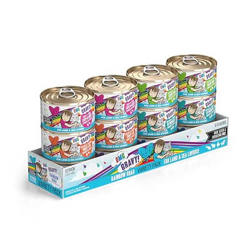 Weruva B.F.F. OMG - Best Feline Friend Oh My Gravy!, Variety Pack, Rainbow Road, Wet Cat Food by, 2.8oz Can (Pack of 12)