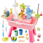 2026 Upgraded Water Table for Toddlers 3+, Water Table for Kids Ages 4-8 with Pump, Play Sink with Running Water, Kitchen Sink for Toddlers, Fishing Game and Outside Sensory Toys (Pink)