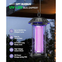 Buzbug LED Bug Zapper Indoor Outdoor, Up to 50,000 Hours Lifespan Lamps, 6.5 ft Power Cord, High-Voltage, Mosquito Zapper, Fly Trap Mosquito Trap, Fly Killer Fly Zapper -MO008C