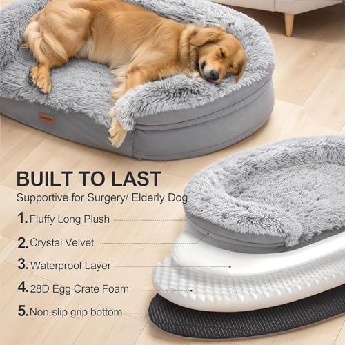 3.7 inch thickened orthopedic dog bed for extra large dogs with 28d egg-crate foam and removable cover