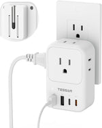 TESSAN USB C Charger Block 20W PD, Fast Charging Adapter with Foldable Plug, 1875W Power Outlet Extender(4 AC and 4 USB) for Cruise, Home, Office, Dorm Room Essentials, Grey