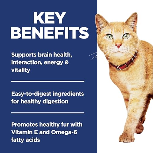 Hills Science Diet senior cat food for vitality, 7+, chicken and rice, 6lb bag, USA made