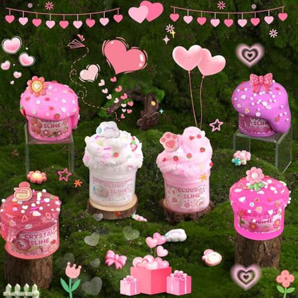 6 Pack Slimes, Pink Slime Kids, Cloud Slime kit for Girls Ages 8-12, Toys for Girls and Boys, for Kids Slime Set Party kit Goodie Bag Stuffers, 4 5 6 7 8 9 10 Year Old Girl Birthday Gift Cute Stuff
