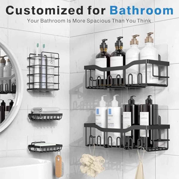 EUDELE 5-Pack Rustproof Stainless Steel Adhesive Shower Caddy, Large Capacity Bath Organizers for Bathroom Storage & Decor