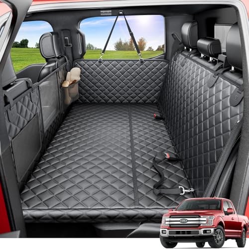 reeva dog truck seat cover for back seat, hard bottom dog hammock for car, waterproof, universal, black, xl size
