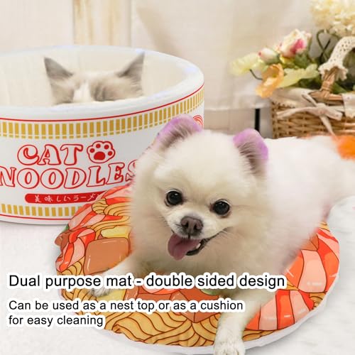 寵幸 Ramen Noodle Dog & Cat Bed, 19.7" x 19.7" x 7.9", Super Soft Faux Fur Nested Pet Bed for Small Medium Large Dogs and Cats