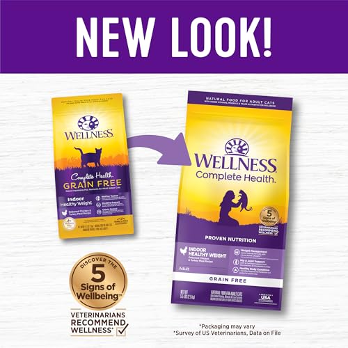 wellness complete health adult dry cat food indoor cats grain free healthy weight chicken turkey meal 5.5 pound bag