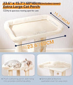 Happi N Pets 28" Cat Tree Tower in Beige, soft perch, large bed for big cats, stable & compact cat tower