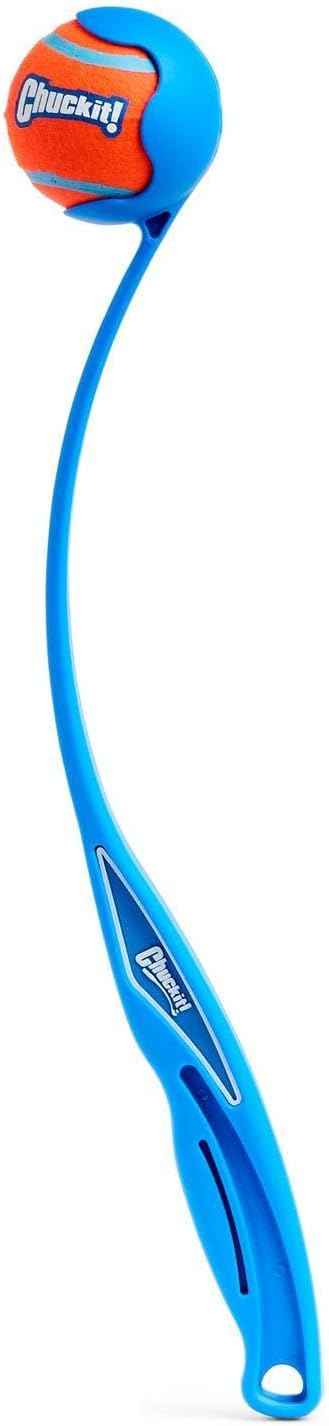 Chuckit! Dog Ball Launcher 12M Sport with 12" Handle Length for Medium (2.5" Dog Balls), Plastic Pet Fetch Ball Thrower, For Dogs 20-60 Pounds, Made in USA, Blue