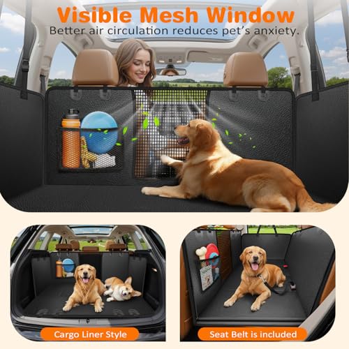urpower pu leather backseat extender for dogs, waterproof car seat cover, hard bottom dog car hammock for sedans and suvs